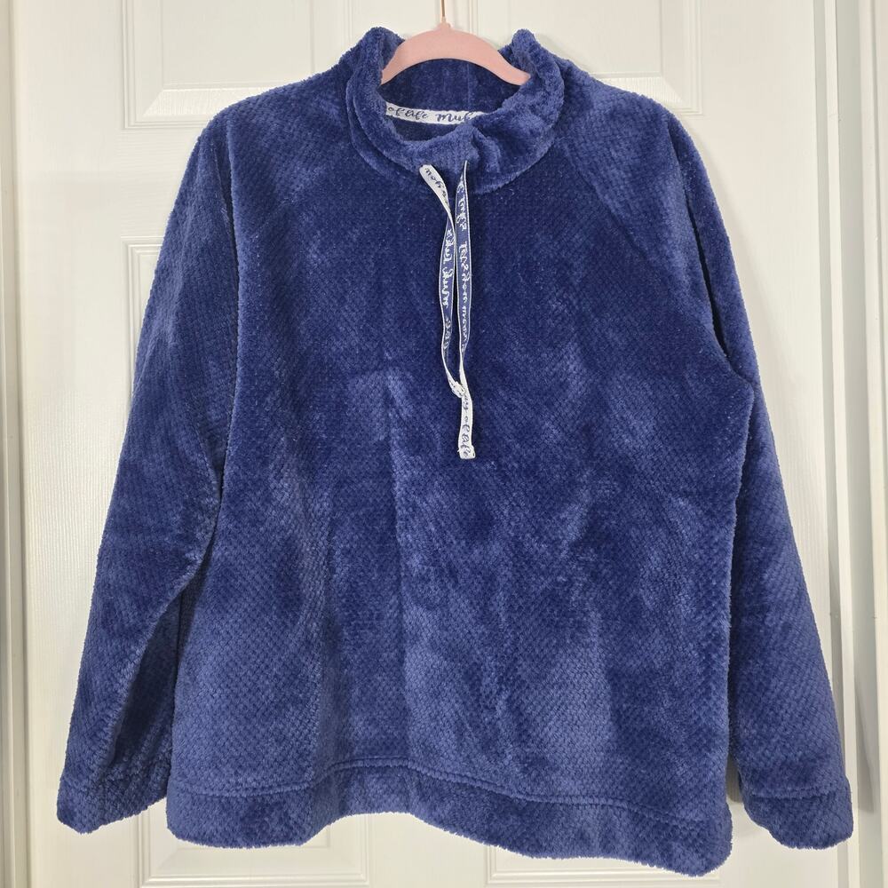 Muk Luks Blue Sherpa Pullover Drawstring Cowl Size Large